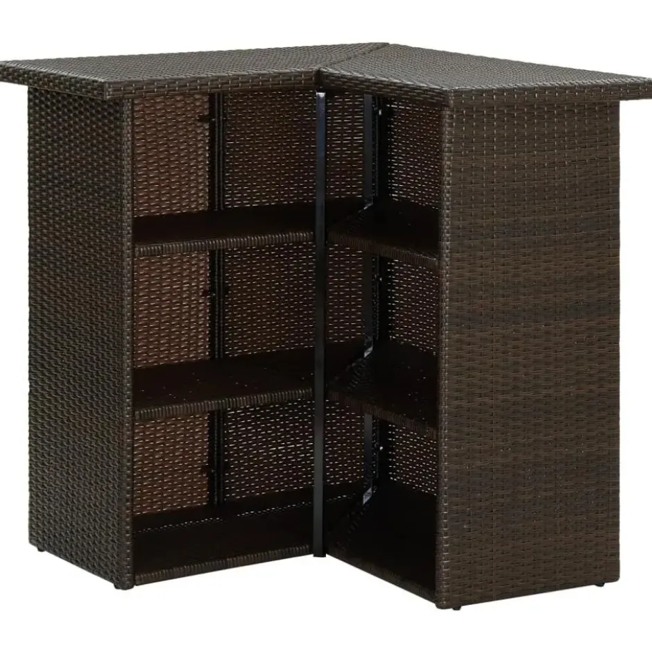vidaXL - Tuinbarset met L-vormige bartafel - Bruin Poly Rattan - 4 St.