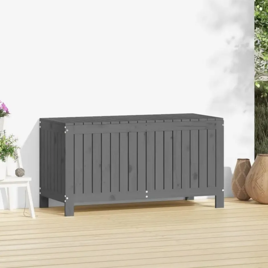 vidaXL - Tuinbox 115x49x60 cm massief grenenhout grijs opbergbox buitenbox
