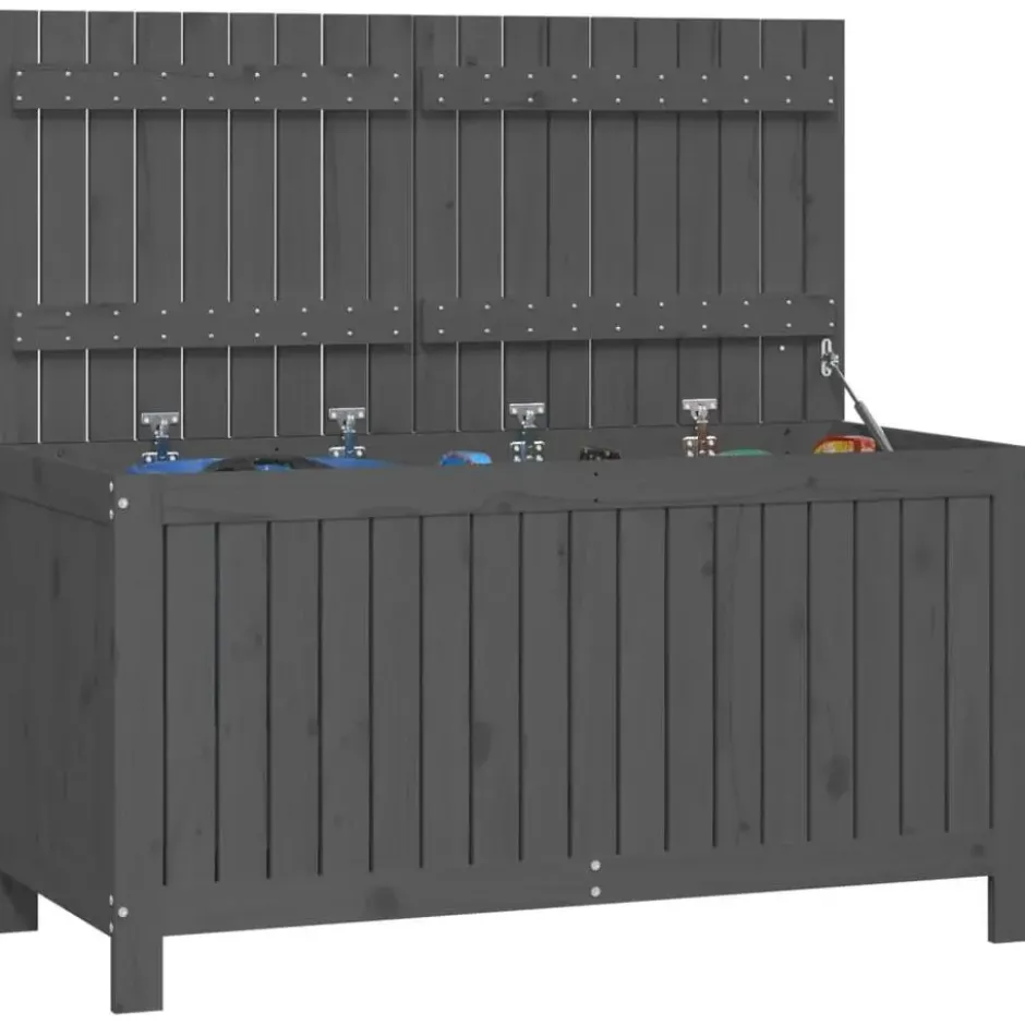 vidaXL - Tuinbox 121x55x64 cm massief grenenhout grijs opbergbox buitenbox