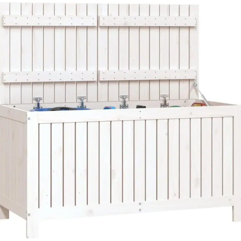 vidaXL - Tuinbox 121x55x64 cm massief grenenhout wit opbergbox buitenbox