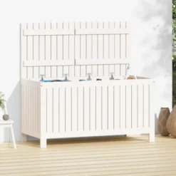 vidaXL - Tuinbox 121x55x64 cm massief grenenhout wit opbergbox buitenbox