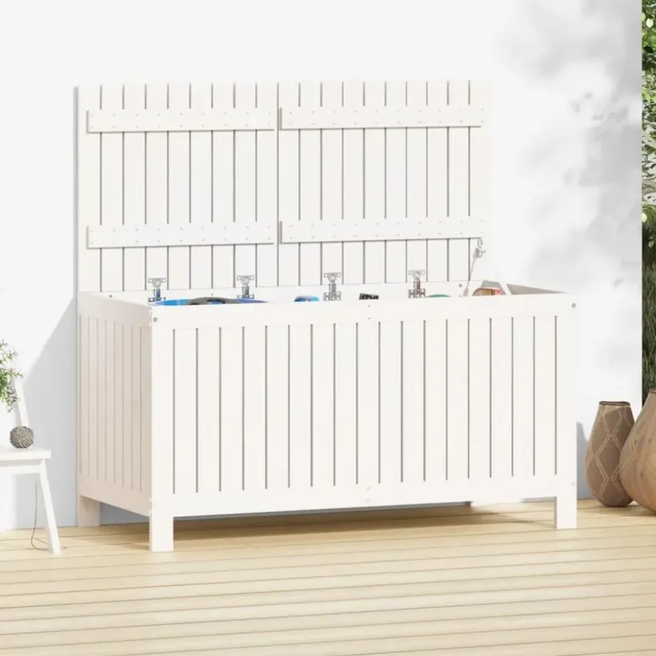 vidaXL - Tuinbox 121x55x64 cm massief grenenhout wit opbergbox buitenbox