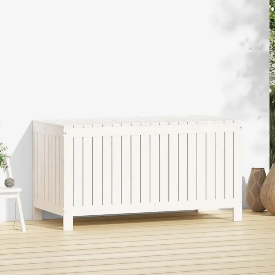 vidaXL - Tuinbox 121x55x64 cm massief grenenhout wit opbergbox buitenbox