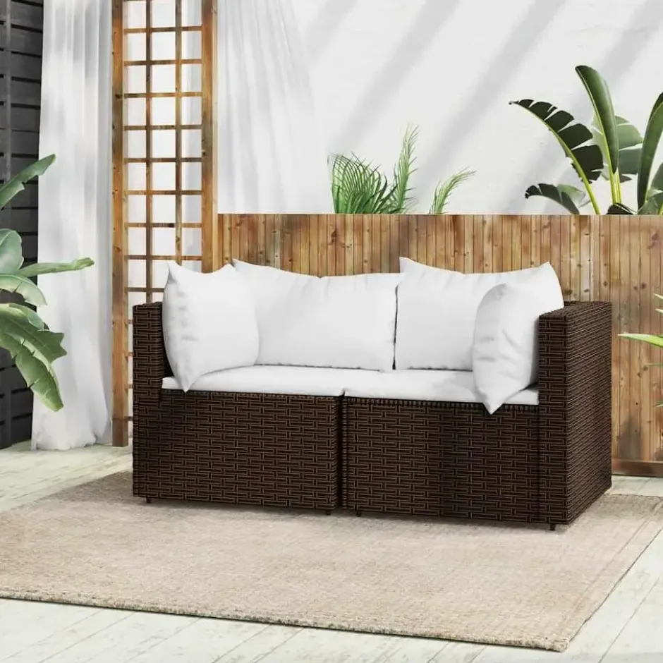 vidaXL - Tuinhoekbanken - Bruin - Poly rattan - Met kussens