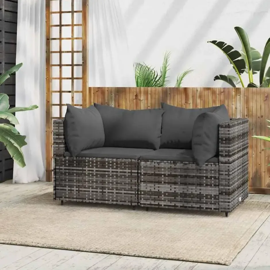 vidaXL - Tuinhoekbanken - Grijs - Poly rattan - 2 stuks - Met kussens