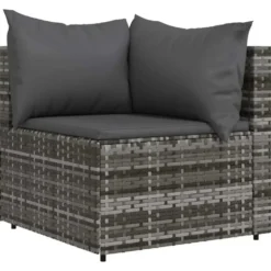 vidaXL - Tuinhoekbank - Grijs - Poly rattan - Met kussens