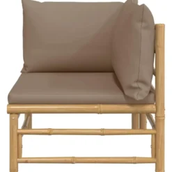 vidaXL - Tuinhoekbank - Taupe - Bamboe - Met kussens