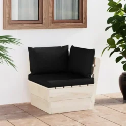 vidaXL - Tuinhoekbank - Zwart - Hout - Met kussens pallet