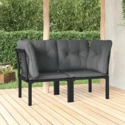vidaXL - Tuinhoekstoelen - Zwart en grijs - Poly rattan - 2 stuks - Met kussens
