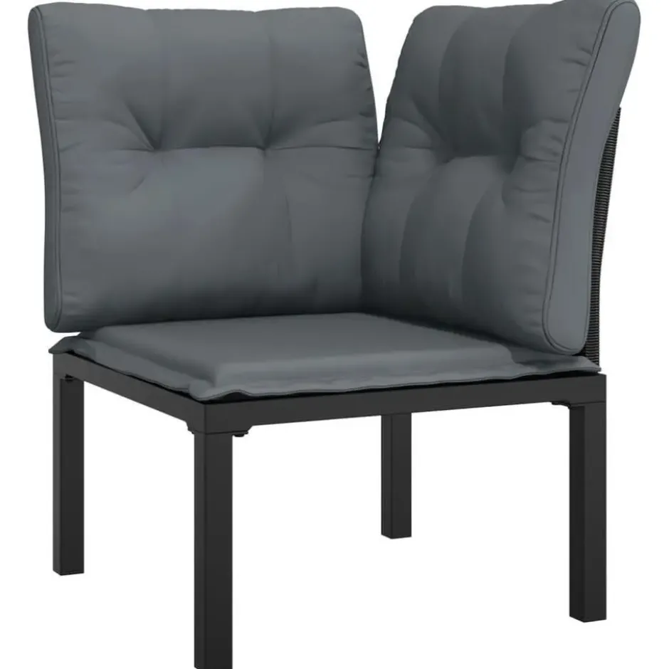 vidaXL - Tuinhoekstoelen - Zwart en grijs - Poly rattan - 2 stuks - Met kussens