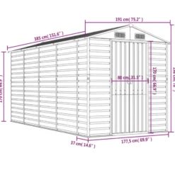 vidaXL - Tuinhuis Bruin 191x385x198 cm Gegalvaniseerd Staal