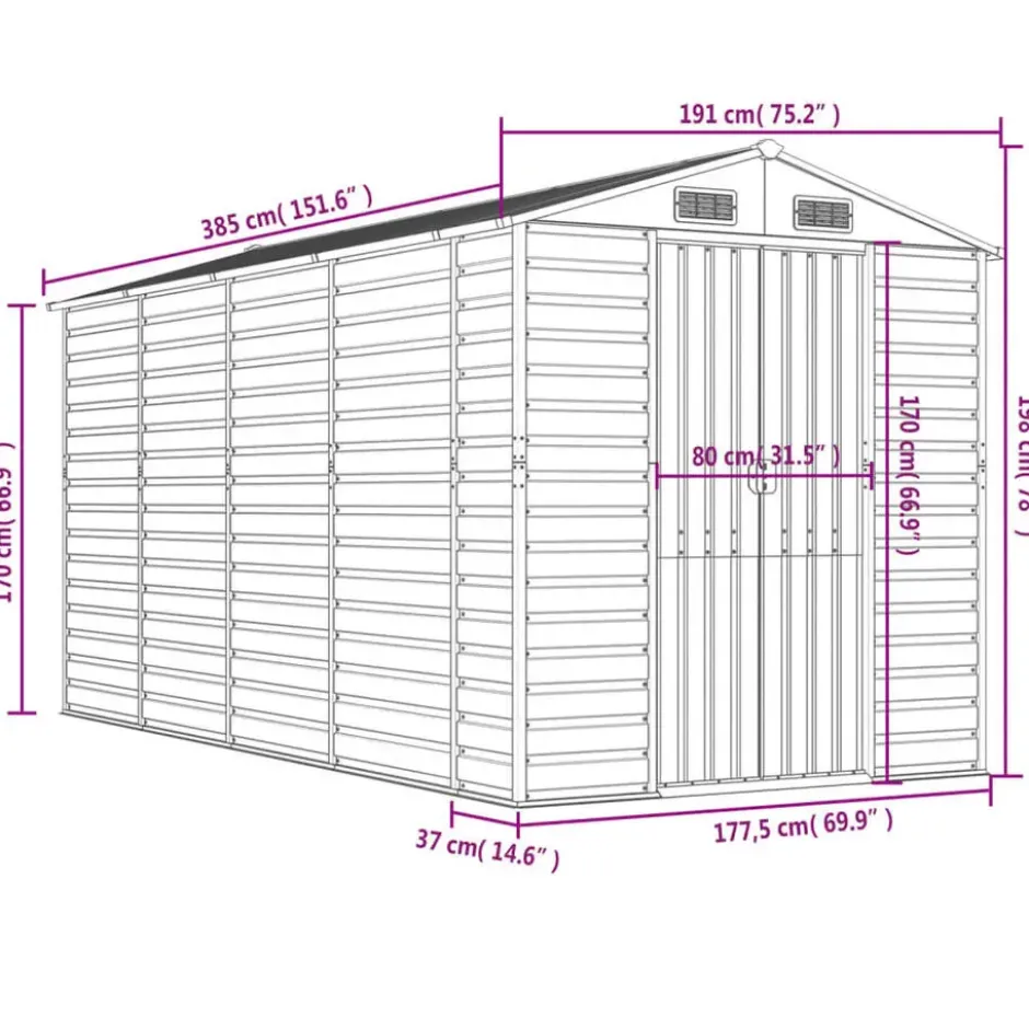 vidaXL - Tuinhuis Bruin 191x385x198 cm Gegalvaniseerd Staal