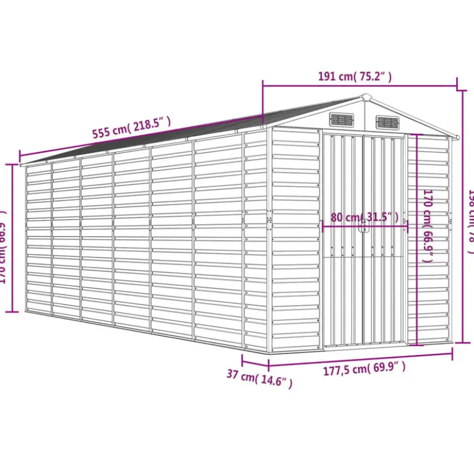 vidaXL - Tuinhuis Bruin 191x555x198 cm Gegalvaniseerd Staal