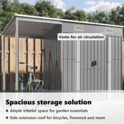 vidaXL - Tuinhuis met verlengd dak lichtgrijs 277x107x181 cm staal