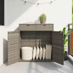 vidaXL - Tuinkast 105x55x113 cm poly rattan grijs tuin kast kastje buiten