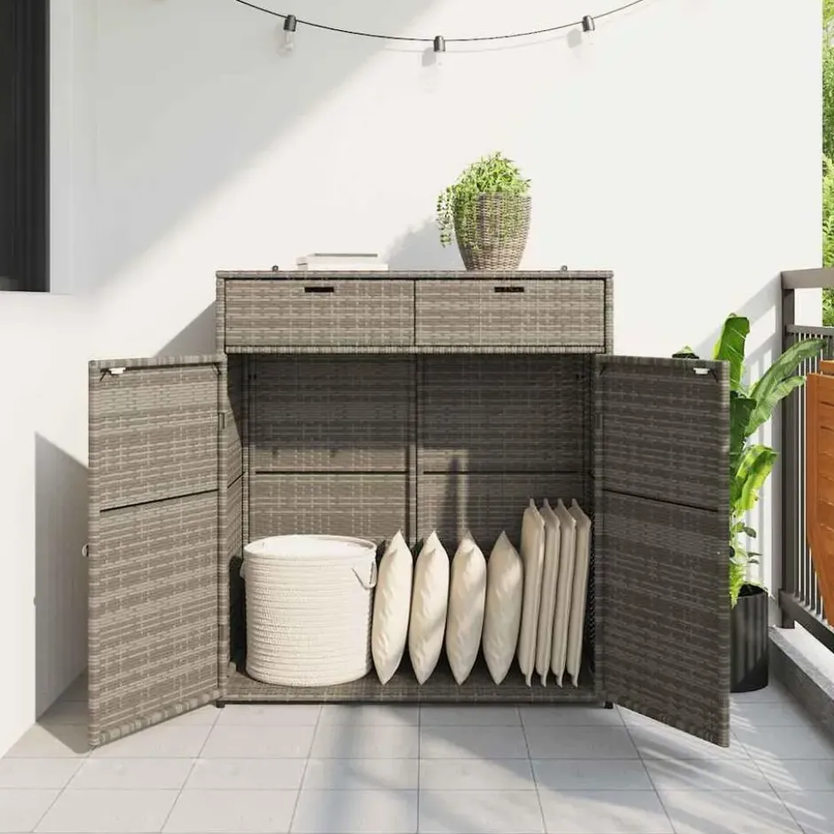 vidaXL - Tuinkast 105x55x113 cm poly rattan grijs tuin kast kastje buiten