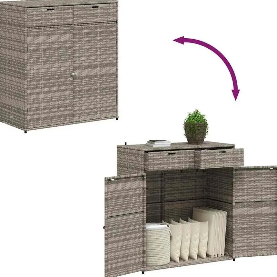 vidaXL - Tuinkast 105x55x113 cm poly rattan grijs tuin kast kastje buiten