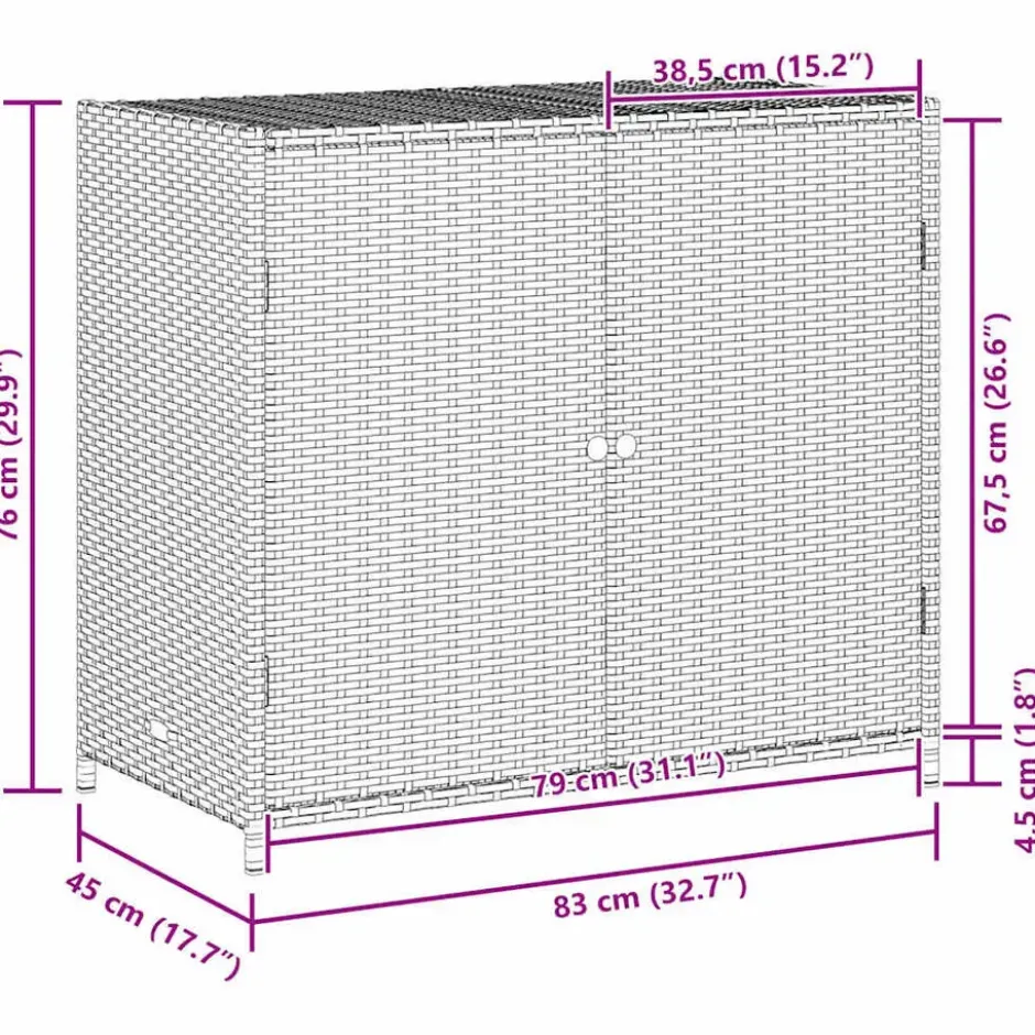 vidaXL - Tuinkast 83x45x76 cm poly rattan grijs tuin kast kastje buiten