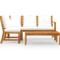 vidaXL - Tuinset - Crème - Acaciahout - 4 stuks - Met kussens