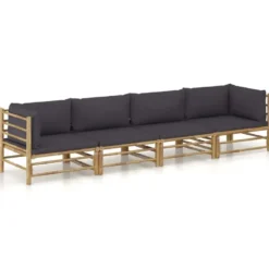 vidaXL - Tuinset - Donkergrijze - Bamboe - 4 stuks - Met kussens