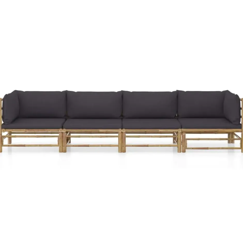 vidaXL - Tuinset - Donkergrijze - Bamboe - 4 stuks - Met kussens