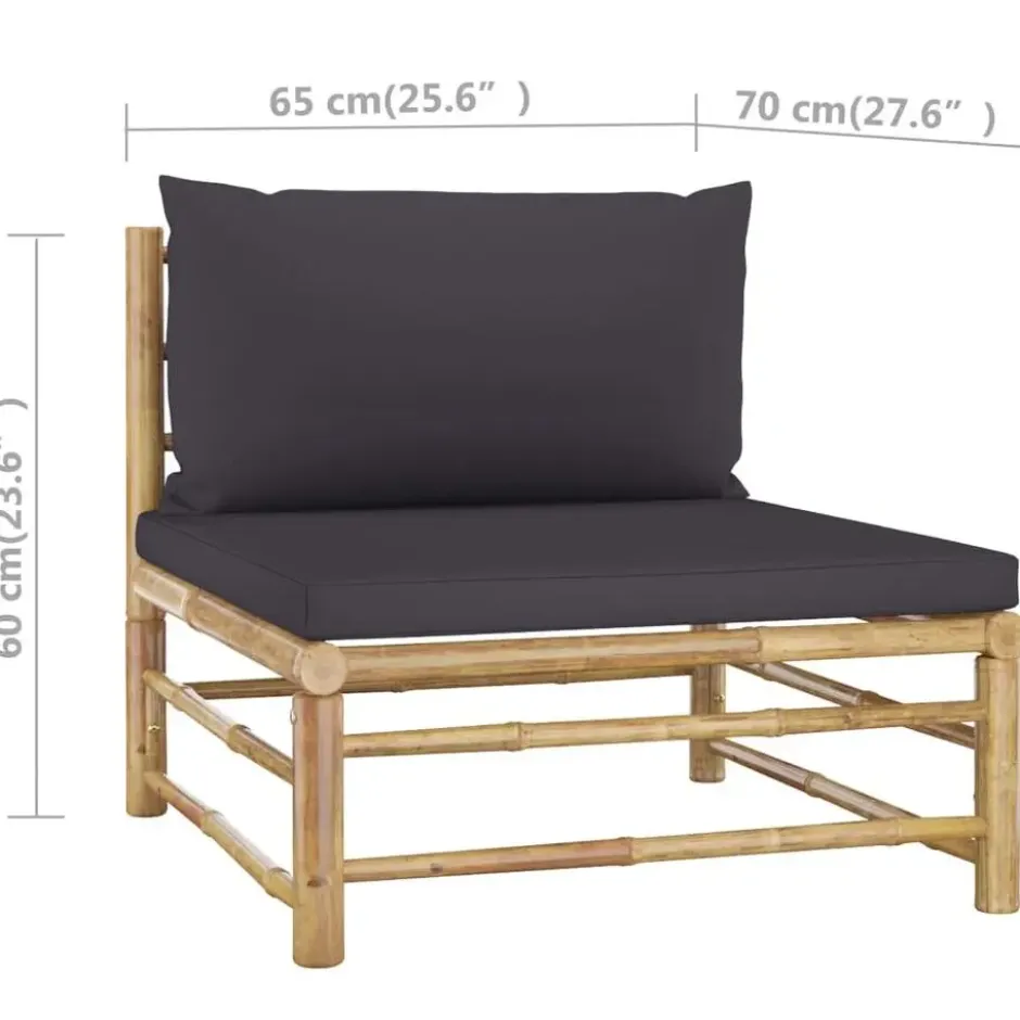 vidaXL - Tuinset - Donkergrijze - Bamboe - 4 stuks - Met kussens