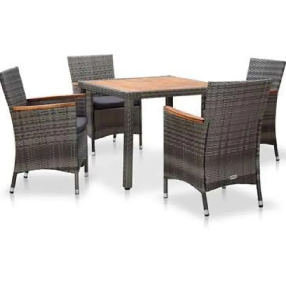 vidaXL - Tuinset - Grijs - Poly rattan - 90 cm tafellengte