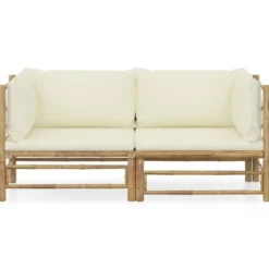 vidaXL - Tuinset - Wit - Bamboe - 2 stuks - Met kussens
