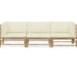 vidaXL - Tuinset - Wit - Bamboe - 3 stuks - Met kussens
