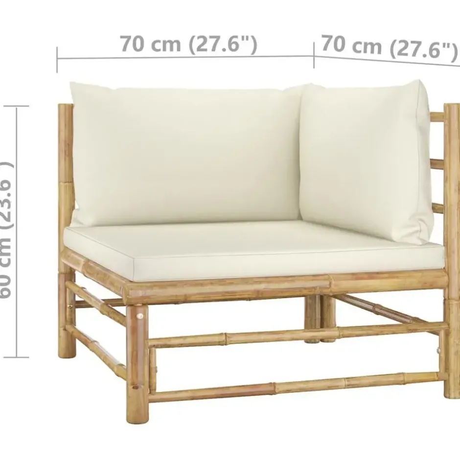 vidaXL - Tuinset - Wit - Bamboe - 3 stuks - Met kussens