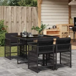 vidaXL - Tuinset zwart kussens - Zwart - PE rattan - 110x106 cm - 5 stuks