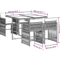 vidaXL - Tuinset zwart kussens - Zwart - PE rattan - 110x106 cm - 5 stuks