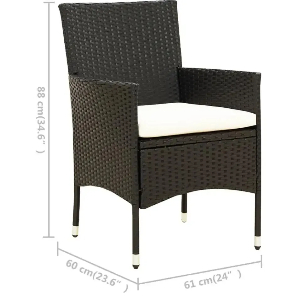 vidaXL - Tuinset - Zwart - Poly rattan - 7 stuks - Met kussens