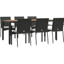 vidaXL - Tuinset - Zwart - Poly rattan - 190 cm - 7 stuks - Met kussens