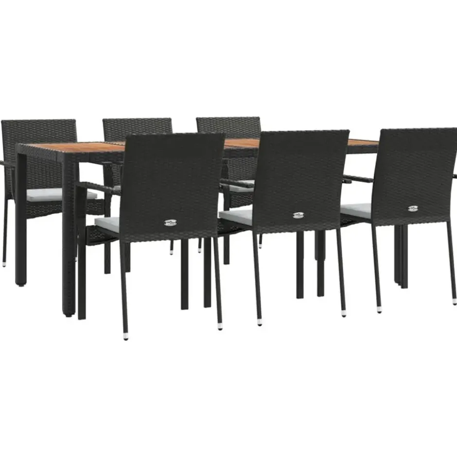 vidaXL - Tuinset - Zwart - Poly rattan - 190 cm - 7 stuks - Met kussens
