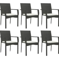 vidaXL - Tuinset - Zwart - Poly rattan - 190 cm - 7 stuks - Met kussens
