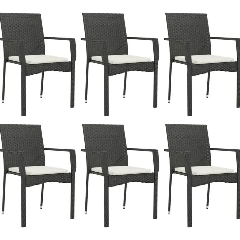 vidaXL - Tuinset - Zwart - Poly rattan - 190 cm - 7 stuks - Met kussens