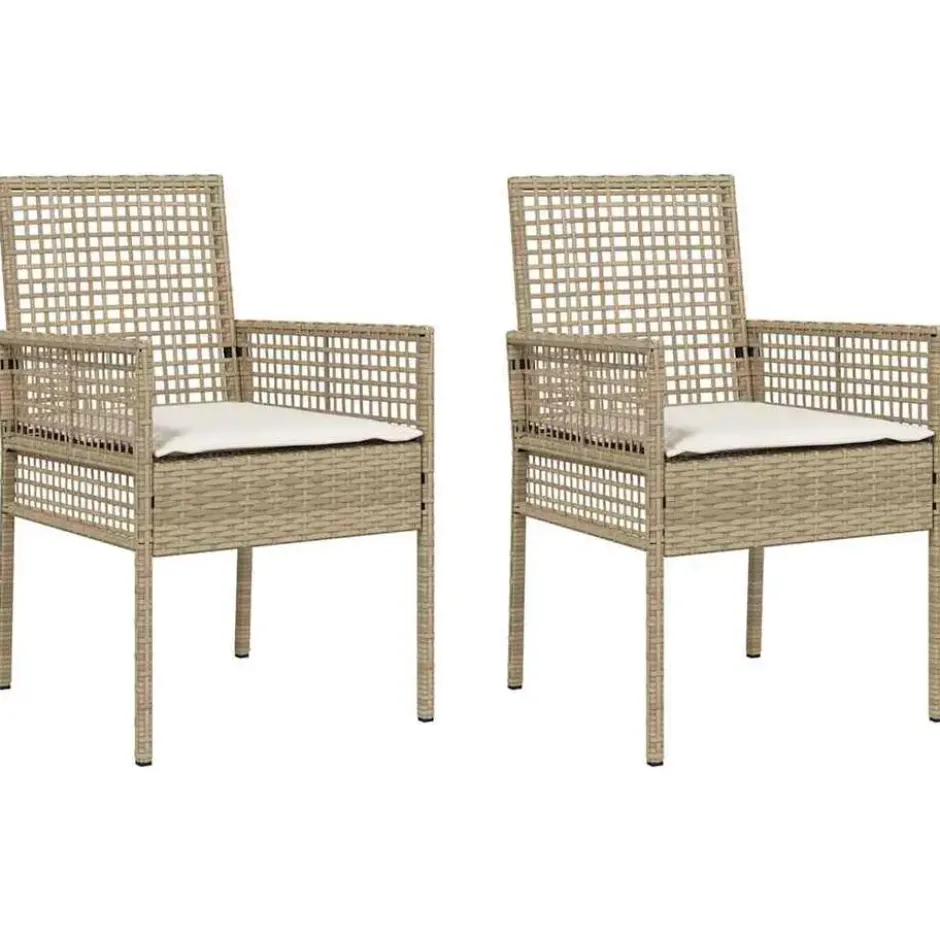 vidaXL - Tuinstoelen met Kussens - Beige - Poly Rattan - 2 stuks - 53x60x85 cm