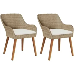 vidaXL - Tuinstoelen met kussens - Beige - Poly Rattan - 2 stuks - Middelgroot