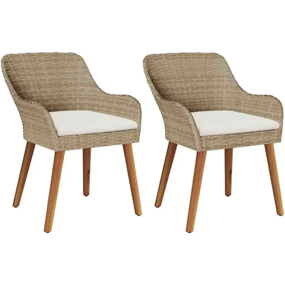 vidaXL - Tuinstoelen met kussens - Beige - Poly Rattan - 2 stuks - Middelgroot