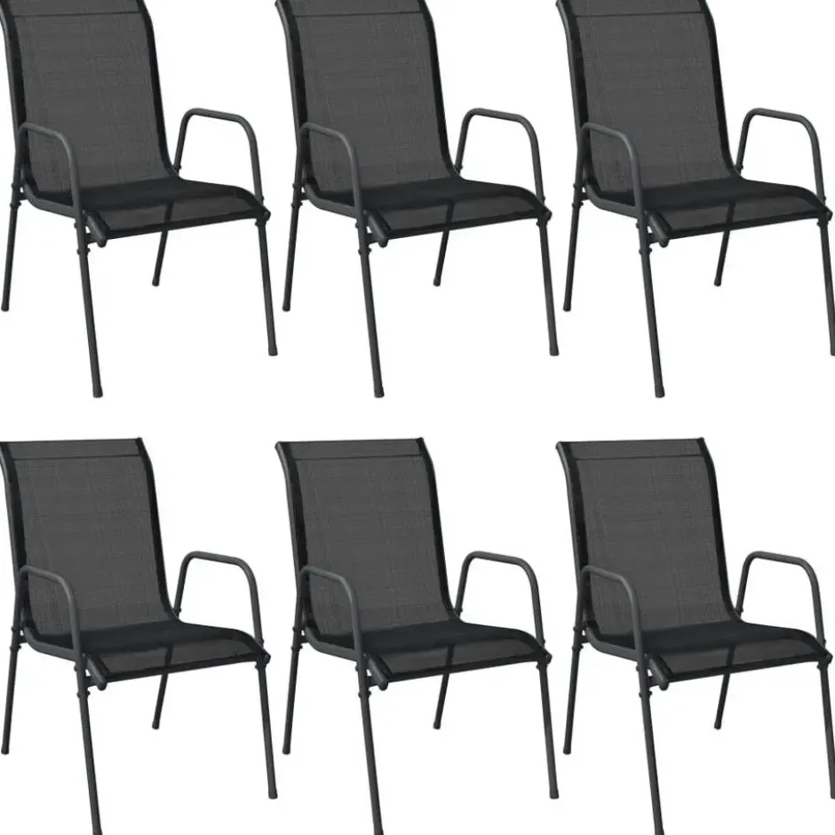 vidaXL - Tuinstoelen - Zwart - Ataal en textileen - 6 stuks