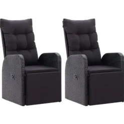 vidaXL - Tuinstoelen - Zwart - Poly rattan - 2 stuks - Verstelbaar - Met kussens