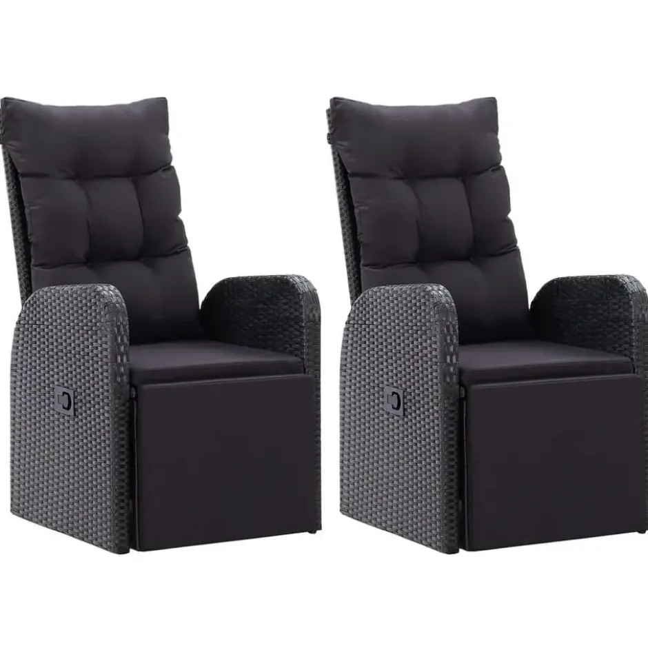 vidaXL - Tuinstoelen - Zwart - Poly rattan - 2 stuks - Verstelbaar - Met kussens