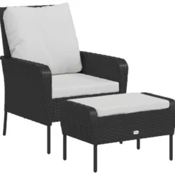 vidaXL - Tuinstoel met voetenbank - Zwart - Poly rattan