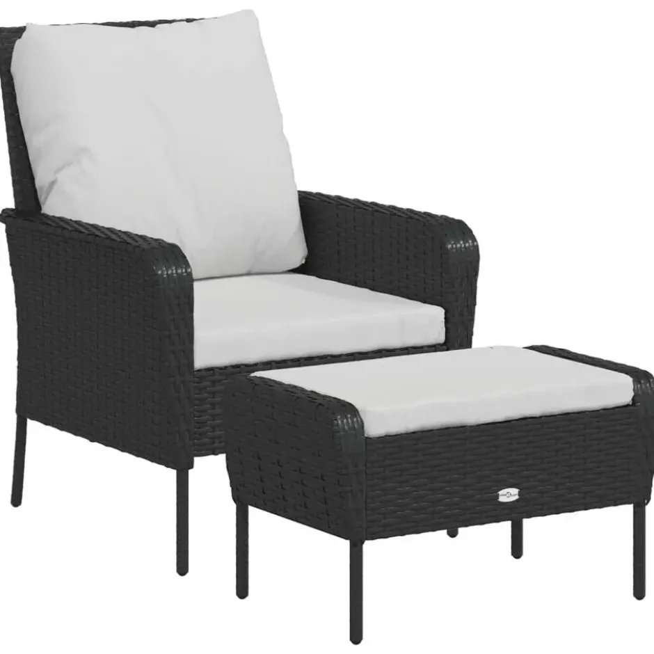 vidaXL - Tuinstoel met voetenbank - Zwart - Poly rattan