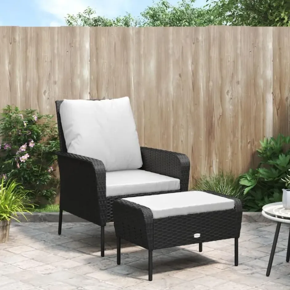 vidaXL - Tuinstoel met voetenbank - Zwart - Poly rattan
