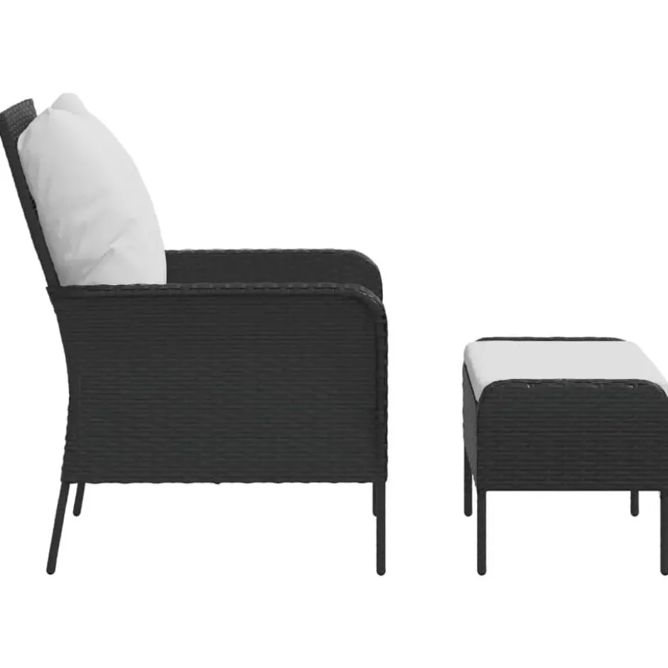 vidaXL - Tuinstoel met voetenbank - Zwart - Poly rattan