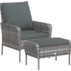 vidaXL - Tuinstoel Met Voetenbank - Grijs - Poly rattan