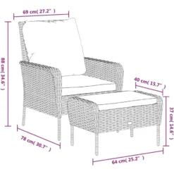 vidaXL - Tuinstoel Met Voetenbank - Grijs - Poly rattan