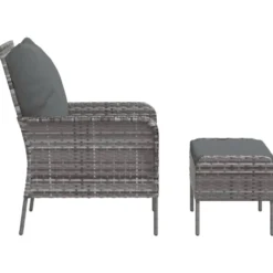 vidaXL - Tuinstoel Met Voetenbank - Grijs - Poly rattan